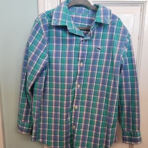 Like New Vineyard Vines Blue, Green & White Plaid Long-Sleeve Button-Down